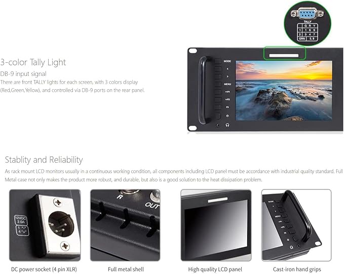 FEELWORLD D71 Plus -H Dual 7 3RU IPS 1920x1200 Broadcast LCD Rack Mount Monitor with HDMI AV Input and Output