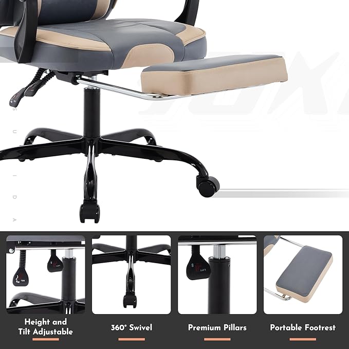 Rainbow Home Void Gaming Chair with Headrest and Pillows Ergonomic High Back Office Chair with Adjustable Lumbar Support for Adults Reclining Computer Desk Chair (Beige+Blue)