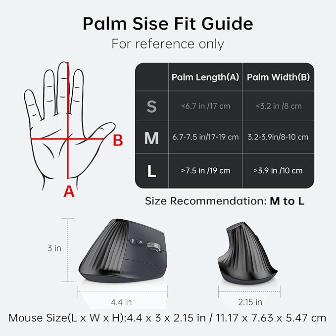 Ergonomic Vertical Mouse Wireless Bluetooth Ultra-Fast Scrolling 4800 DPI Rechargeable Ergo Mouse 2.4G Quiet Clicks 6 Buttons RGB Optical Mice 3 Multi-Device Connectivity for Mac Laptop - Black
