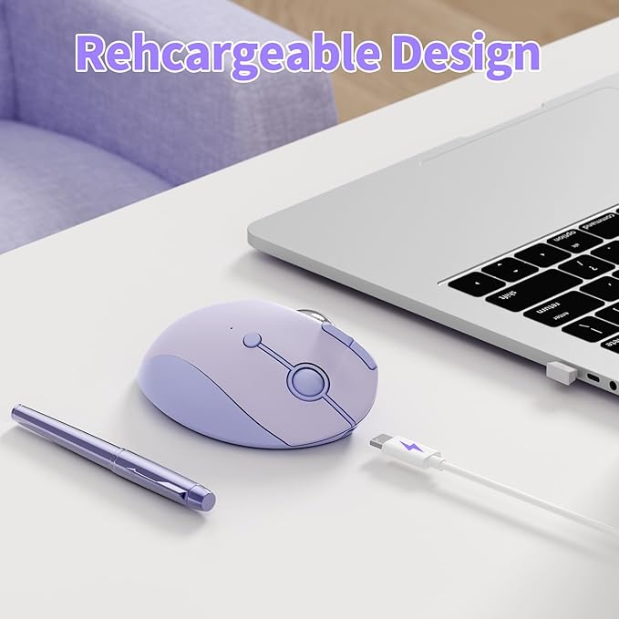 seenda Wireless Trackball Mouse Bluetooth - Ergonomic Rollerball Mouse Rechargeable 3 Device Connection Optical Mice Adjustable DPI Thumb Control Mice Compatible for Mac/Android/Windows-Light Purple
