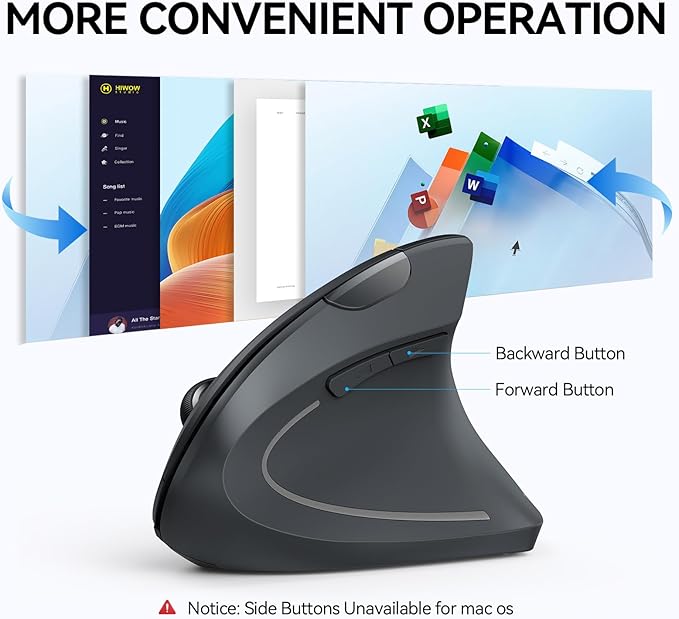 TECKNET Ergonomic Mouse Wireless Bluetooth Vertical Mouse 4800 DPI Optical Tracking 6 Adjustable DPI Quiet Clicks 2.4GHz with USB A Receiver 12 Months Battery 6 Buttons Wide Compatibility