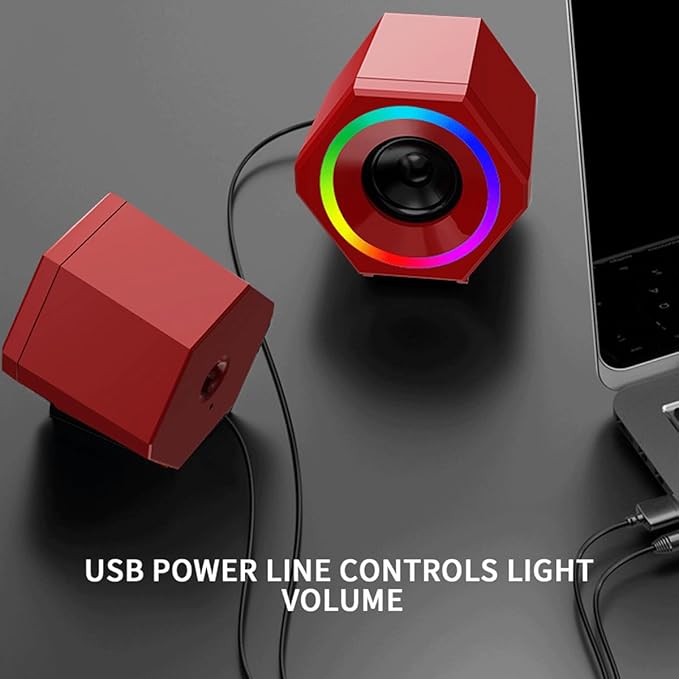 Generic Computer Speaker Game Wired RGB Speaker USB and 3.5mm Audio Inputs RGB Lights Desktop Small Speaker Red