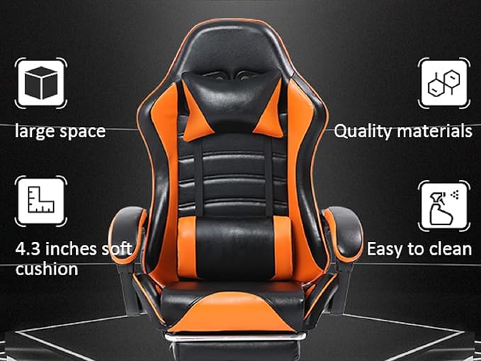 Gaming Chair - Premium Gaming Chairs for Adults Adjustable Video Game Chairs Comfy Gamer Chairs for Adults Uniquely Designed VTech Gaming Office Silla Gamer (Black+Orange)