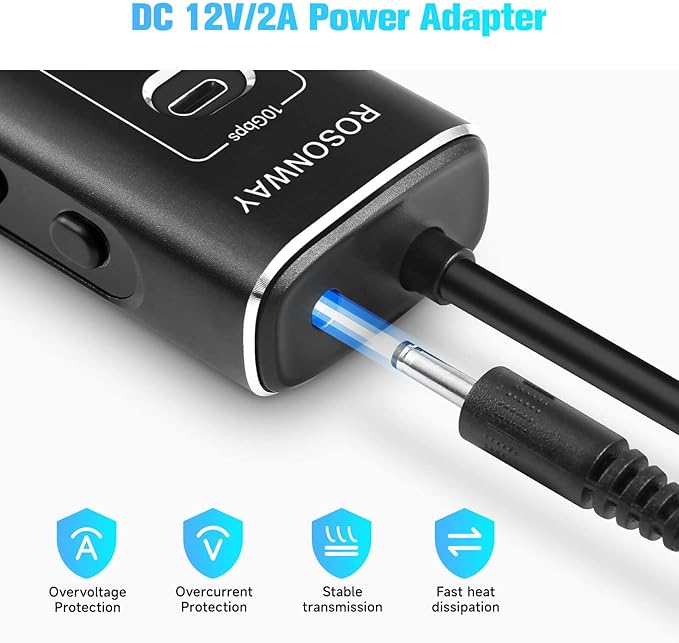 Powered USB Hub Rosonway 7-Port USB 3.2/USB C Hub with 10Gbps USB-A 3.2 2 USB-C 3.2 4 USB 3.0 Ports Individual Switches and 12V Power Adapter Aluminum USB Port Expander for Laptop/PC RSH-A107C