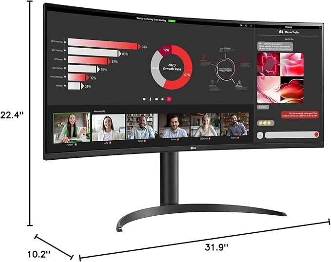 LG 34WR55QC-B 34 Curved UltraWide WQHD HDR 10 100Hz Monitor with USB Type-C 3440x1440 Curved Display 100Hz Refresh Rate AMD FreeSync Borderless Design