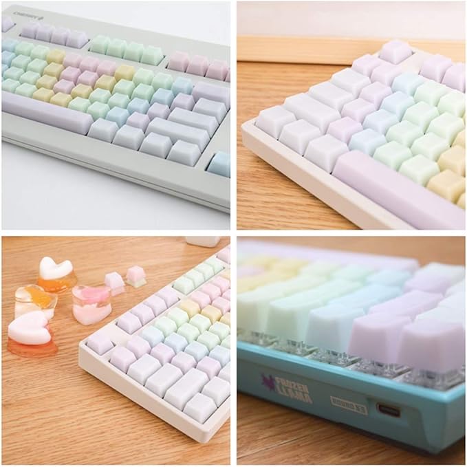 POM Jelly Keycaps Doubleshot Translucent OEM Profile for 61/87/104/108 Keys PC Gaming Mechanical Keyboards (Rainbow)