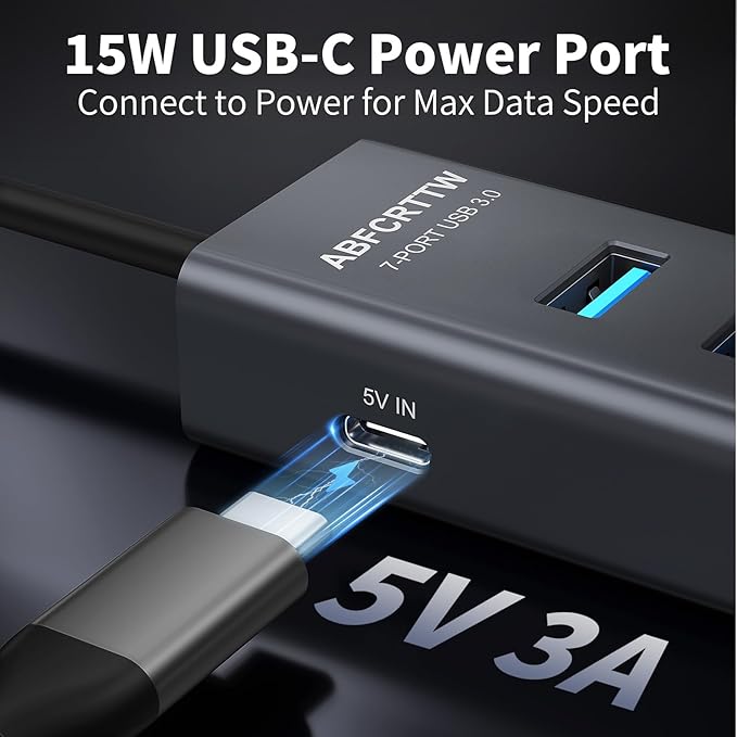 4Ft 7-Port USB Hub 3.0 for Desktop 4 USB-A &amp 3 USB-C Ports Aluminium 5Gbps USB Extender Hub USB Splitter USB Hub Long Cable for Desktop PC Flash Drive Mobile HDD SSD Windows/XPS