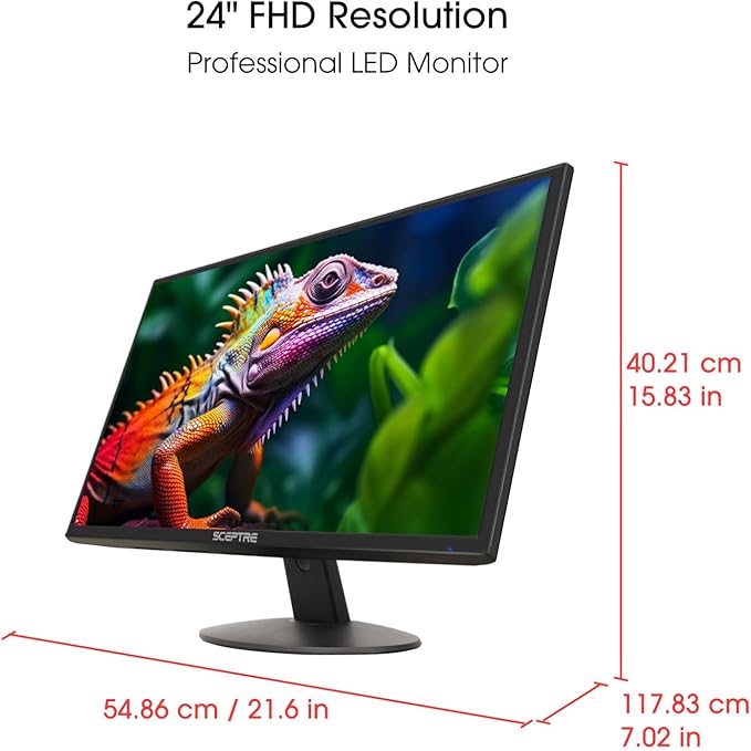 Sceptre 24-inch Prime Monitor Thin 1080p LED Monitor 99% sRGB 2x HDMI VGA Build-in Speakers Machine Black (E248W-19203R 2025 Series)