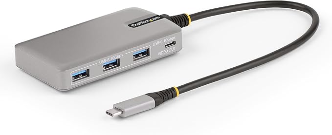 StarTech.com 4-Port USB-C Hub with USB-C DP Alt Mode Video Output 4K 60Hz - 3x USB-A 1x USB Type-C 100W Power Delivery Pass-Through USB 3.2 10Gbps 1ft/30cm Cable Portable USB Hub (HB31C3A1CDPPD3)