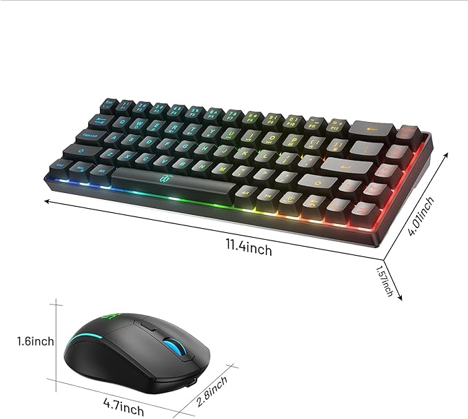 Snpurdiri 60% Wireless Gaming Keyboard and Mouse ComboLED Backlit Rechargeable 2000mAh BatterySmall Membrane But Mechanical Feel Keyboard + Popular RGB Mice for GamingBusiness Office