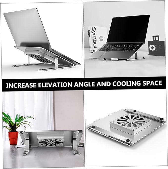 DOITOOL Aluminum Alloy Laptop Cooling Pad with Adjustable Height and Quiet Fan Ventilated Support Stand for Gaming and Office Use Silver Laptop Cooler Base