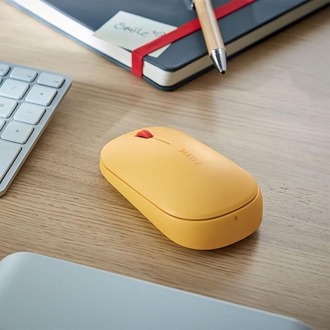 Leitz SureTrack Wireless Computer Mouse Suitable For Both Right &amp Left Handed Connect with Bluetooth or 2.4GHz USB-A Windows Android &amp Apple Cozy Collection Yellow 65310019