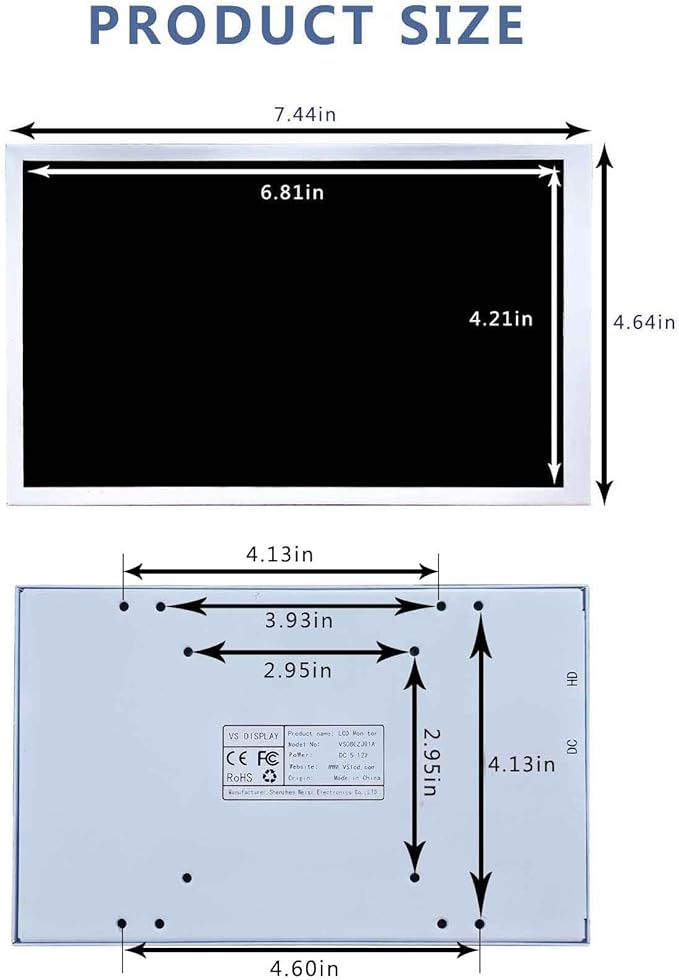VSDISPLAY 8 Inch Mini LCD Monitor IPS 1280x800 Small Portable Monitor with Interfacefor DIY Secondary Display/PC Case Internal Screen