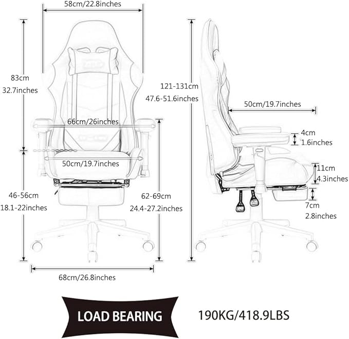 Gaming Chair with Footrest 90°-155°Comfortable Reclining Gamer Chair Ergonomic Lazy Backrest Racing Chair Load Bearing 190kg/418.9lbs (Color : Geometric Color Size : 121-131 * 50cm)