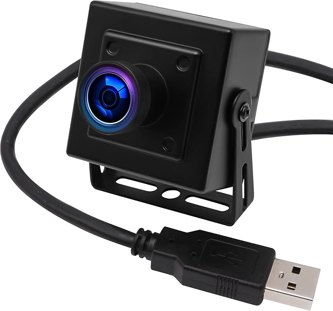 ELP Mini Aluminum Black Case USB Security Camera with 170degree Wide Angle Fisheye Lens USB2.0 Lightburn Camera for Home Security and Machine Vision System9.9ft/3m Cable for PC Laptop Jetson Nano