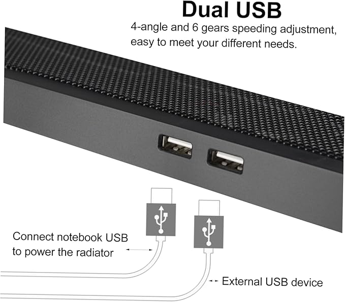 Tofficu Notebook Cooler Adjustable Height Led Fan Dual USB Ports Angle Support for Quiet Laptop Cooling and Ventilation Portable Laptop Cooling Mat
