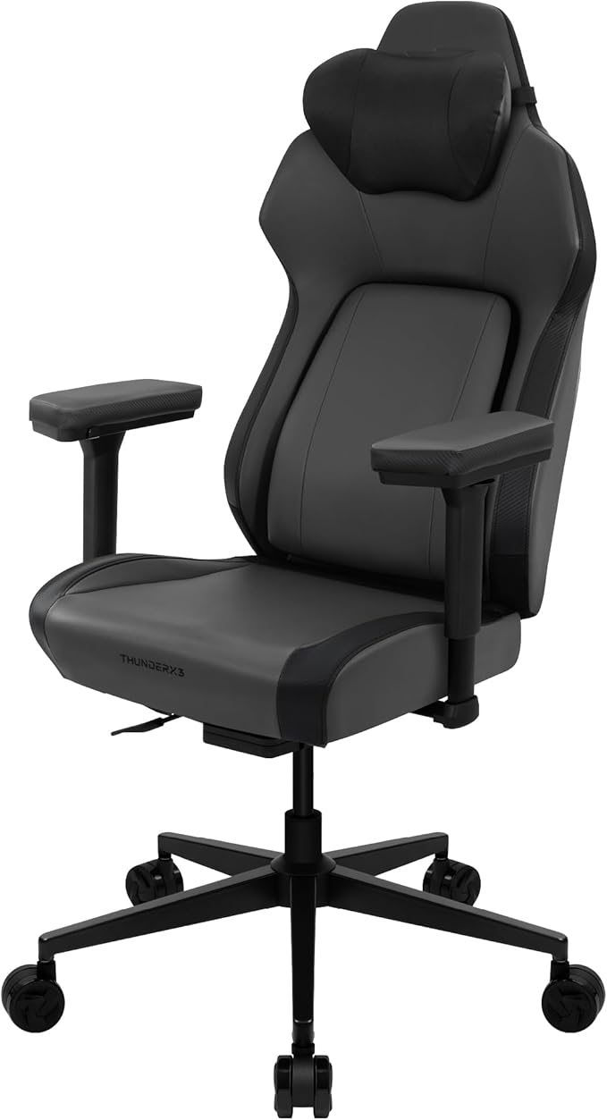 ThunderX3 CORE Smart Modern Gaming Chair Black – Ergonomic Office Chair Automatic Lumbar Support Synchronised Mechanism 3D Armrests Faux Leather for Users up to 125kg 155-190cm