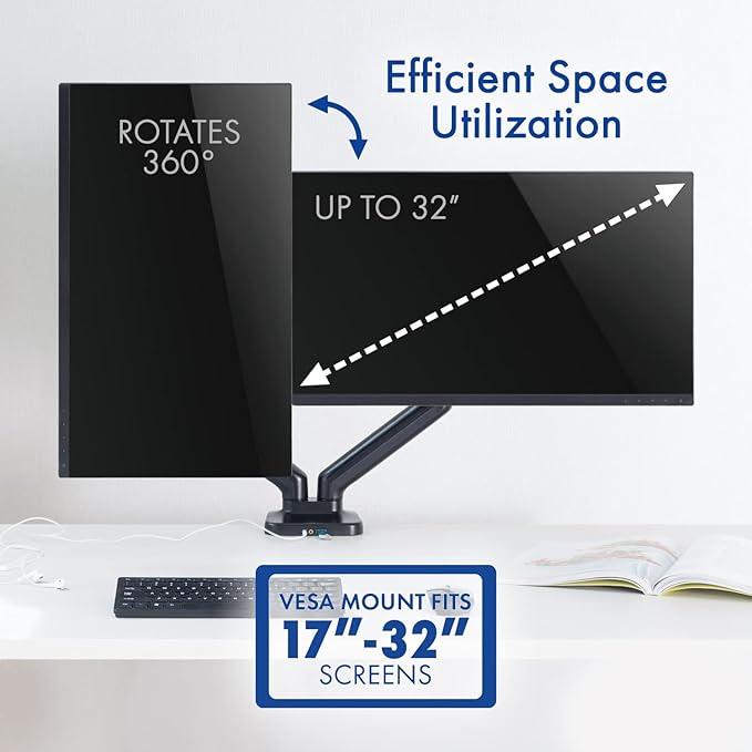 Dual Spring LCD Monitor Arms with USB and Multimedia Ports for: HP VH240a 23.8-Inch Full HD 1080p IPS LED Monitor with Built-in Speakers (1KL30AA) - Black
