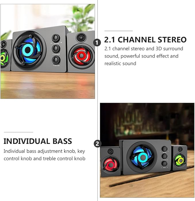 Wooden 2.1 Multimedia Bass Loudspeaker Box USB Powered Stereo Soundbar for Desktop Computer and Laptop with Deep Bass Sound Compact Stereo Music Player for Home and Office