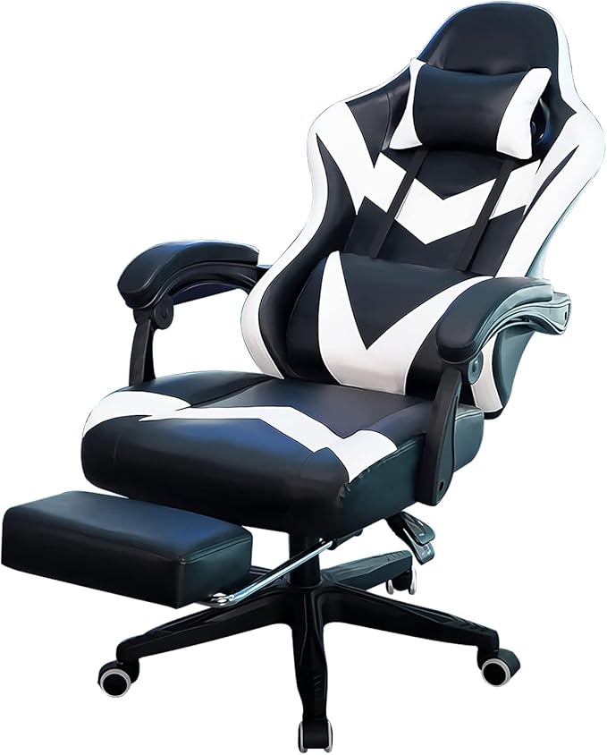 Computer Chair with Footrest High Back Ergonomic Gaming Chair Reclining Gaming Chair with Linkage Armrests for Adults