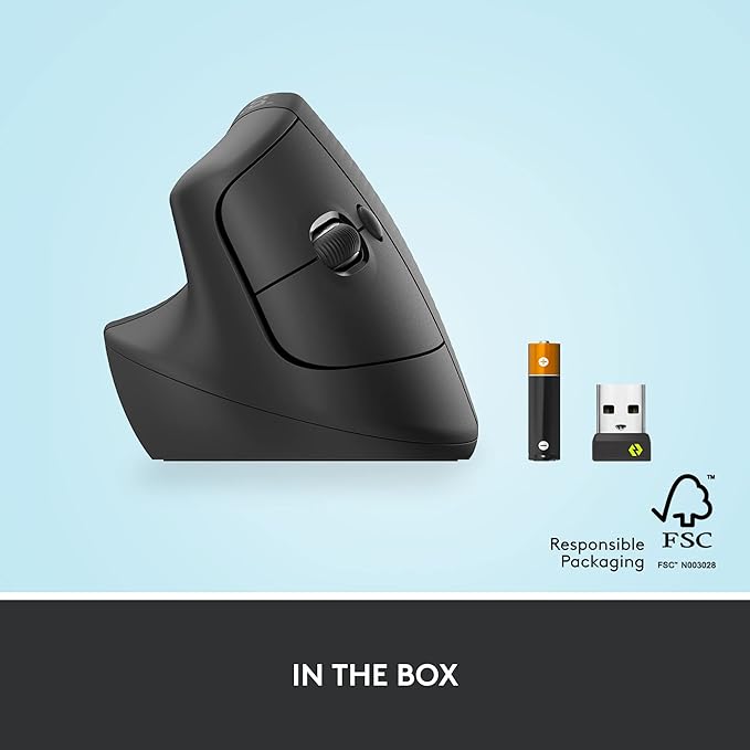 Logitech Lift Left Vertical Ergonomic Mouse Left-Handed Wireless Bluetooth or Logi Bolt USB Quiet clicks 4 Buttons Compatible with Windows/macOS/iPadOS Laptop PC - Graphite (Renewed)