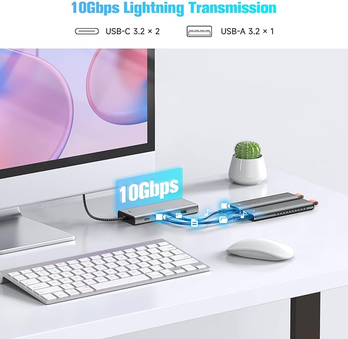 RSHTECH 5-in-1 USB C Hub with M.2 NVMe/SATA SSD Enclosure 10Gbps USB Data Ports (1A + 2C) and 100W Power Delivery Aluminum USB-C Dock Dongle for MacBook Laptops and More