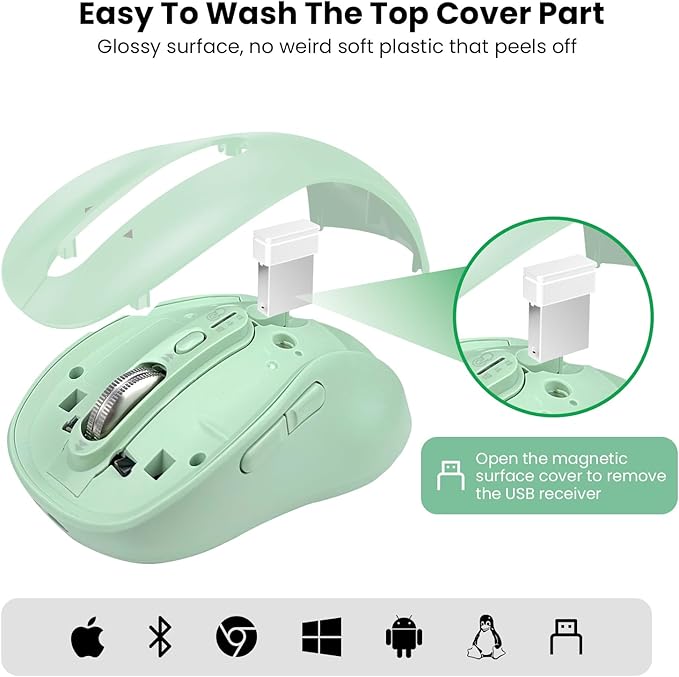 Wireless Bluetooth Mouse RechargeableMulti Device Ergo Computer Mouses4-Way Super Scrolling± 3200 DPI10 ButtonsPlug&ampPlayQuietUSB Cordless Mice for LaptopTabletMaciPadPCPhone (Green+Bla