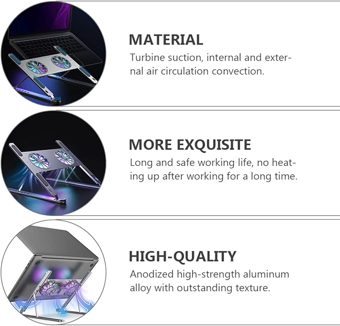 TEHAUX Laptop Stand Cooling Pad for Laptop Led Fan Quiet Gaming Adjustment Aluminum Alloy Stand