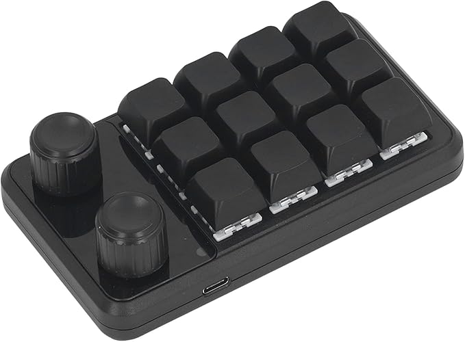 Hyuduo Mechanical Gaming Keyboard Mini Gaming Keypad 12 Keys 2 Knobs Blue Switch Black Color RGB Light Customizable Programming for Gaming Office Music Media Industrial Control