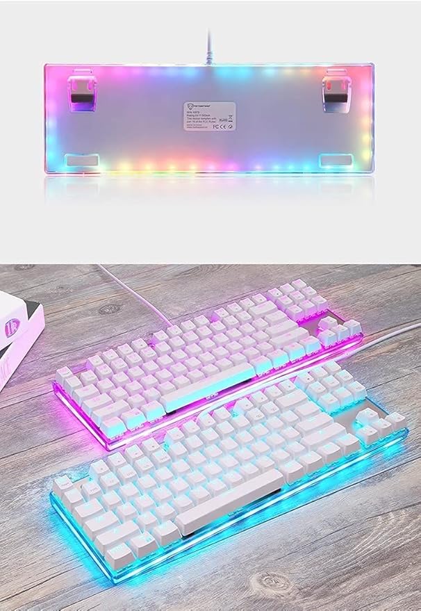 Mechanical Gaming Keyboard87 Keys RGB LED Rainbow Backlit Wired Keyboard for PC/GamerWhite