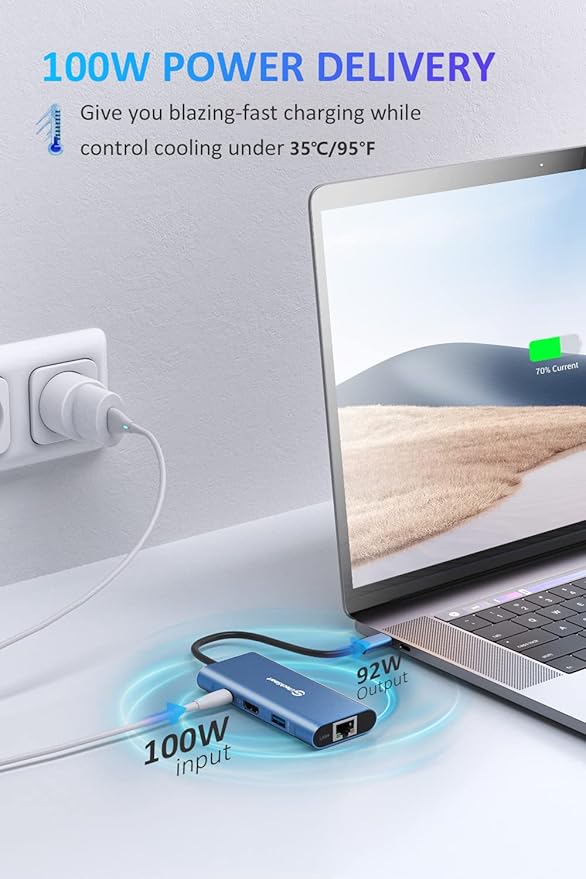 UtechSmart USB C Hub Ethernet Multiport Adapter 6 in 1 USB C to HDMI Dock Compatible for MacBook Pro/Air Chromebook Dell XPS HP and Type C Devices (Gigabit Ethernet 100W PD 4K HDMI USB 3.0) Blue