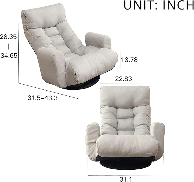 360 Degree Swivel Gaming Chair 5 Position Adjustable Ergonomic Chair Folding Floor Chair Lazy Sofa Chair for Home Office Lounging Reading