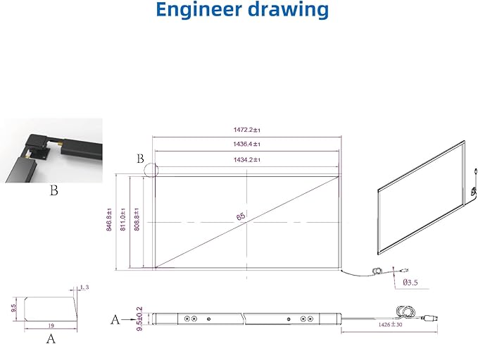 65 Inch Multi 10 Points IR Touch Screen OverlayInfrared Touch Screen Frame Without Glass