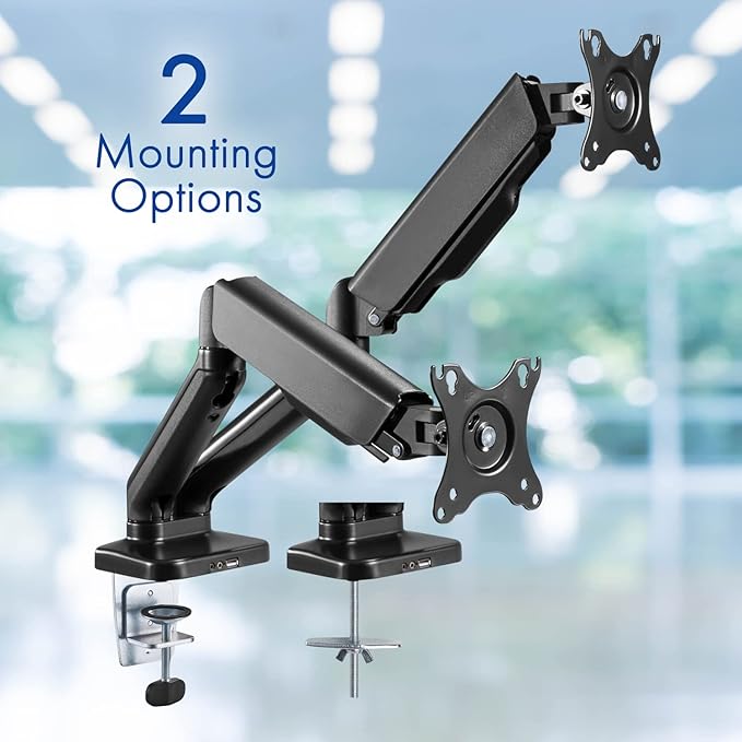 Dual Spring LCD Monitor Arms with USB and Multimedia Ports for: HP VH240a 23.8-Inch Full HD 1080p IPS LED Monitor with Built-in Speakers (1KL30AA) - Black