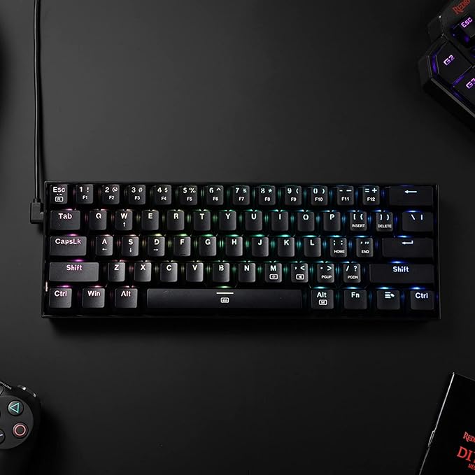 Redragon K630 Dragonborn 60% Wired RGB Gaming Keyboard 61 Keys Compact Mechanical Keyboard with Linear Red Switch Pro Driver Support Black