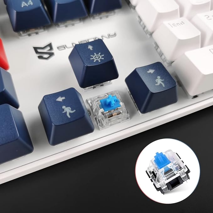 Qisan 104 Mechanical Keyboard for Gaming | Large Size USB White Backlit Gaming Keyboard Wired | US Layout Blue Switches Hot Swappable Mechanical Clicky Keyboards Compatible with PC &amp Laptop