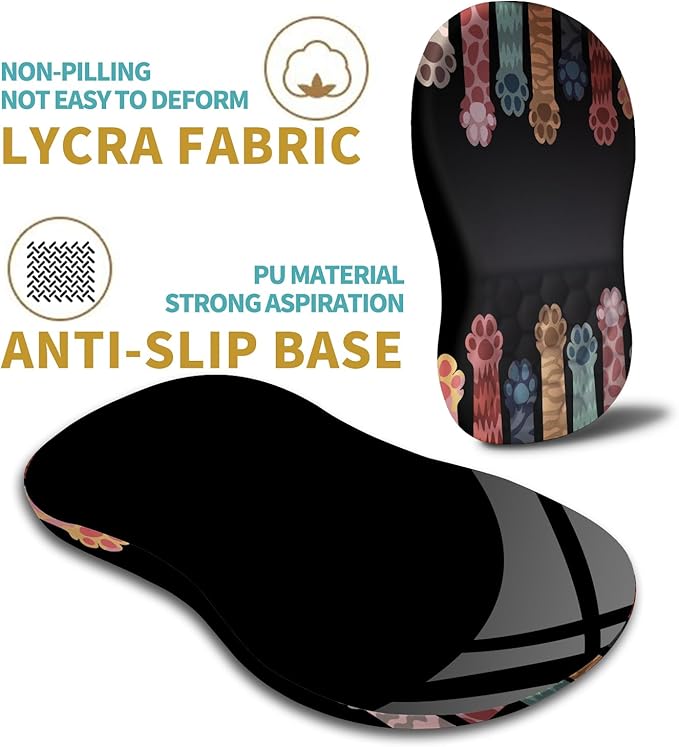 Hokafenle Ergonomic Mouse Pad Wrist Support with Massage Design Wrist Rest Pain Relief Mousepad with Memory Foam&ampNon-Slip PU Base Mouse Pads for Wireless Mouse &amp Desk (12x8 inchPaw)
