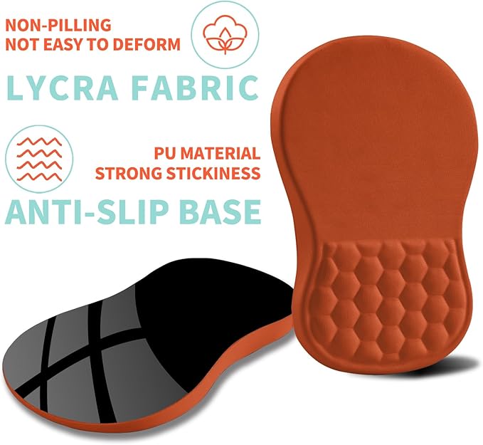 Ergonomic Mouse Pad Wrist Support with Memory Foam Massage Bulge Carpal Tunnel Pain Relief Mousepad Wrist Rest for Mouse(12x8 inch Orange)