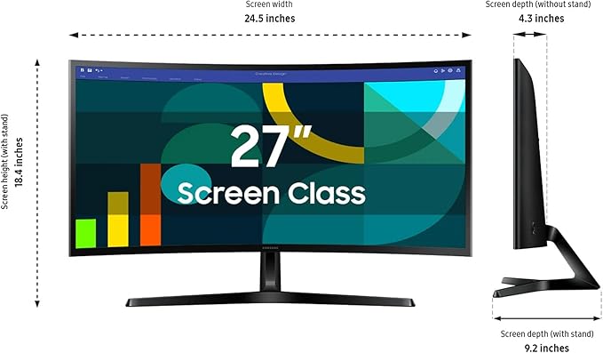 Samsung S3 Series 27 LED Curved Computer Monitor 100Hz 4ms FHD(1920x1080) AMD FreeSync Monitor HDMI Black with HDMI Cable
