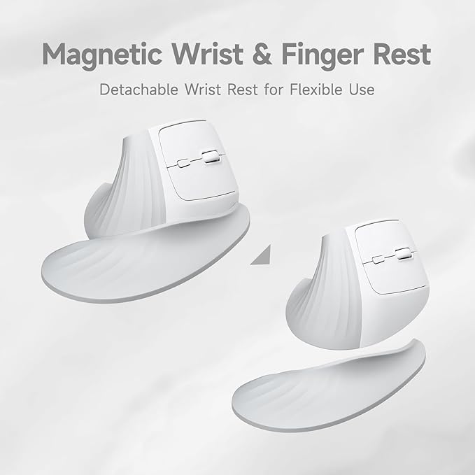 SANWA Wireless Ergonomic Mouse for Large Hands Silent Click Vertical Mice with Removable Wrist Rest 1000-4000 DPI 3-Device (2.4G + 2 Bluetooth 5.4) Compatible with Mac Windows Laptop PC White