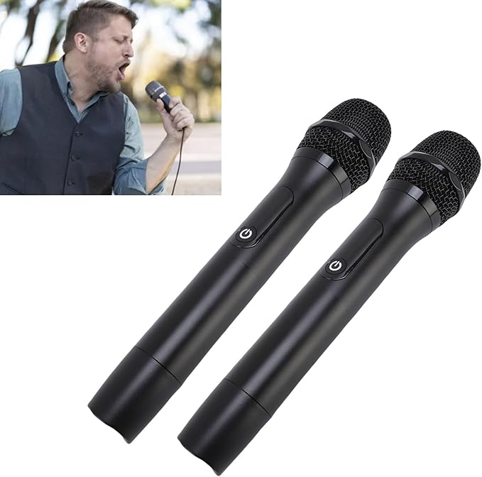 Dynamic Mic for Singing System with DSP Frequency Locking 96dB Signal to Noise Ratio and Dual Cordless Mics for Sound Cards/Mixers for Karaoke