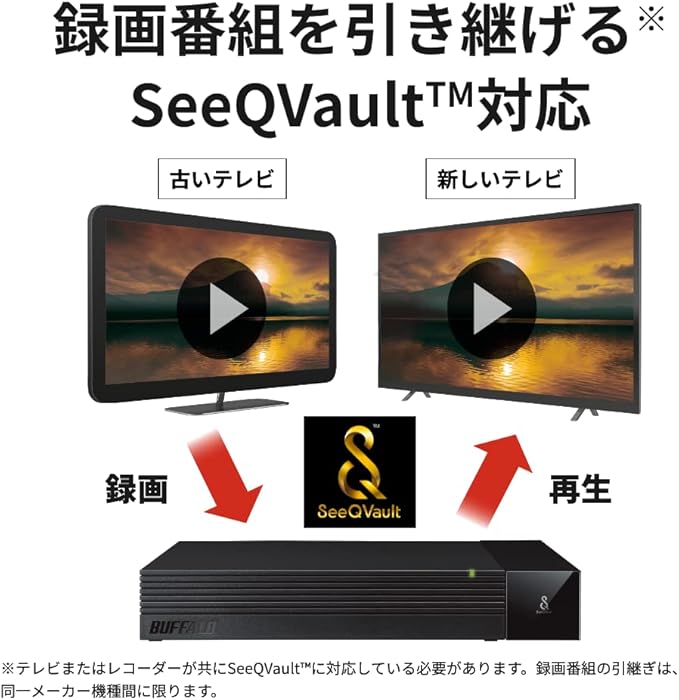 Buffalo HDV-SQV8U3/VDN External Hard Disk for TV SeeQVault/TV Recording/4K Compatible Fanless Quiet &amp Compact Made in Japan Fault Prediction Mitamori Signal