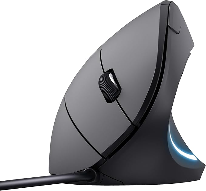 Trust Verto Wired Ergonomic Mouse Vertical Mouse with LED Illumination 1000-1600 DPI 6 Buttons for Right Hand Users Computer Mouse for PC and Laptop - Black