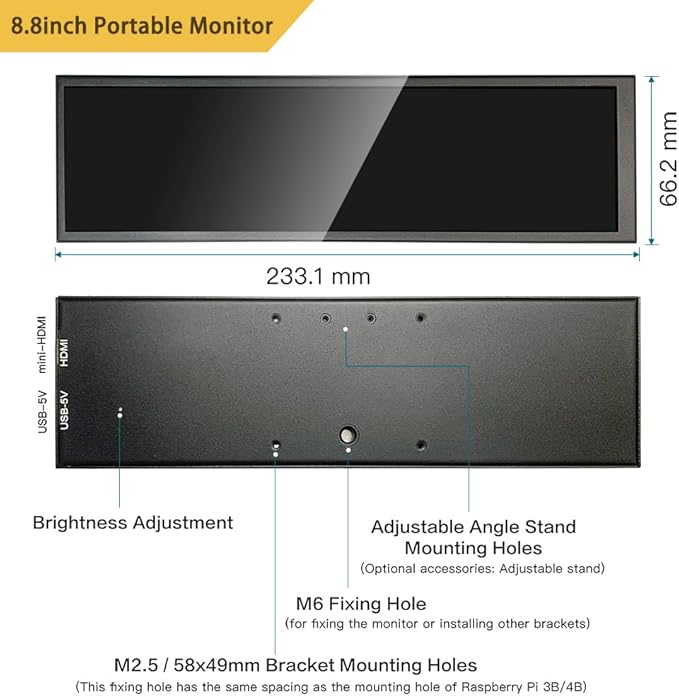 8.8 inch Monitor PC Case Temperature Display mini Ultra Wide Secondary Screen Long Stretched Bar Display AIDA64 PC Sensor Panel 1920x480 Small Temp Monitor for RPi CPU Monitoring