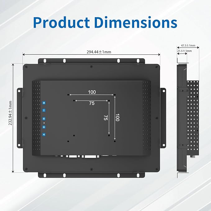 12.1 Inch Open Frame Touch Monitor PCAP 10-Point Touch Industrial Touchscreen Monitor with HDMI/VGA/DVI Interface Active Matrix TFT LCDLED Backlight with VESA Mount