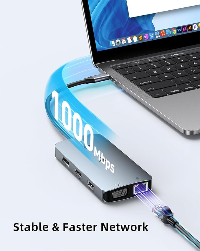 Laptop Docking Station 4 Monitors 9 in 1 Dual HDMI+DP+VGA 100W PD 5Gbps 3 USB C/A Ports Ethernet LIONWEI Docking Station Dual Monitor USB C Hub for Dell/HP/Surface/MacBook