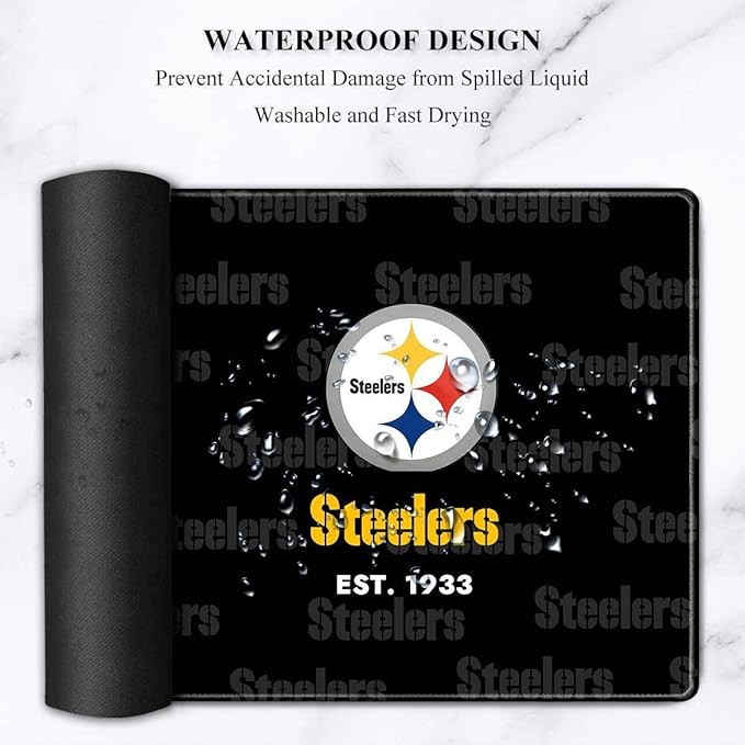 Large Gaming Mouse Pad with Non-Slip Rubber Base for Laptop Computer Desktop KeyboardBlack Design Stitched Edges Mouse Desk Mat for Football Sport Fans