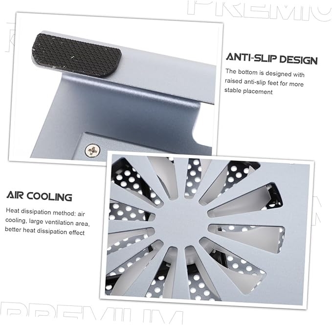 Alipis Aluminum Alloy Laptop Cooler Stand with LED Fan Ventilated Cooling Pad for Notebooks to 17.3 Inch Elevated Airflow Support for Overheating Prevention Gray