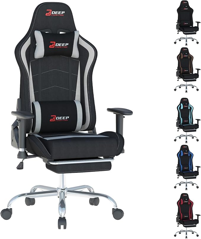 Fabric Gaming Chair Skin-Friendly and Breathable Manufactured by A Reputable Manufacturer Safe and Stable Specially Designed for Gaming.with Footrest Mg(1005-Gray)