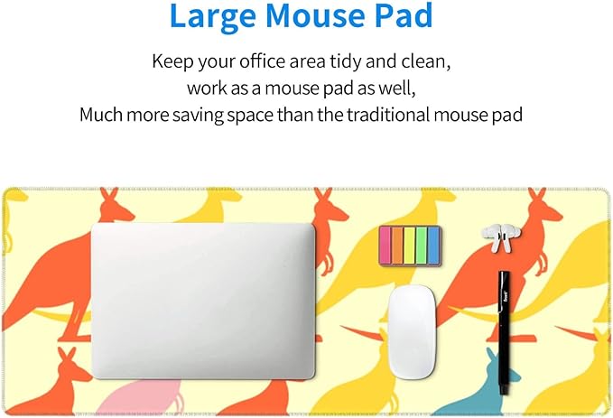 Colorful Kangaroo Green Large Mouse Pad Gaming Mat Desk Matt for Desktop Desk Pad Mat Anti-Slip XXL Big Mousepad with Stitched Edges for Computer